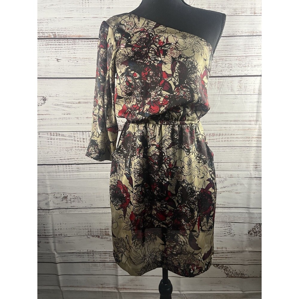 Kensie  1 shoulder a-line mini dress Women’s Size 4 Boho 3/4 Sleeve Multicolor